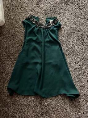 Sugar + Lips Dark Green Sleeveless Beaded Collar Blouse